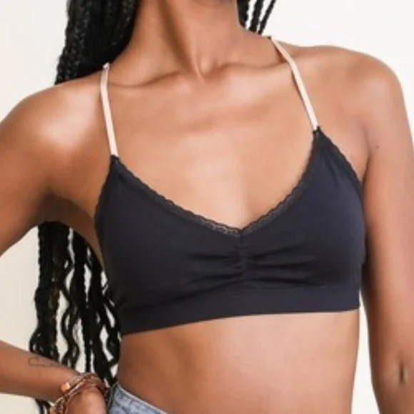 Black Floral Lace Racerback Bralette Intimates - Picture 4 of 4